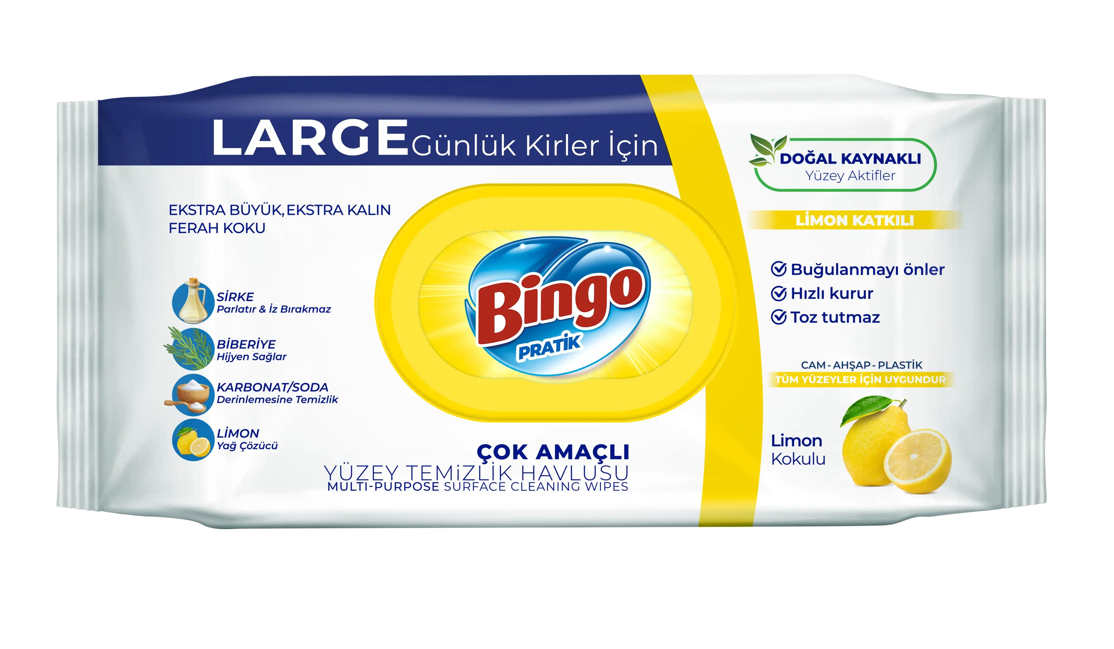 Curatenie - Bingo Large Servetele Umede Multisuprafete cu Lamaie 96 buc