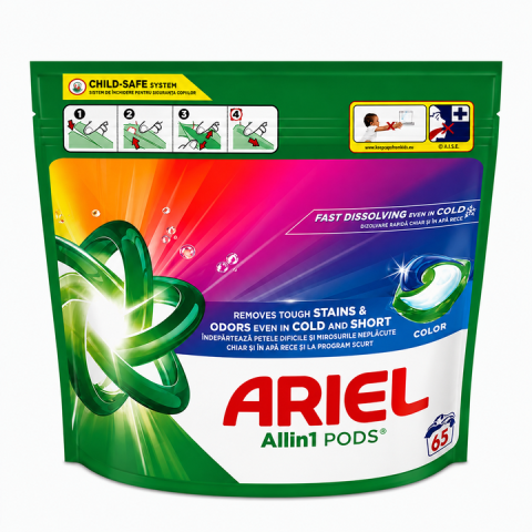 Detergenti rufe - Detergent de rufe capsule Ariel Allin1 PODS Color, 65 Spalari