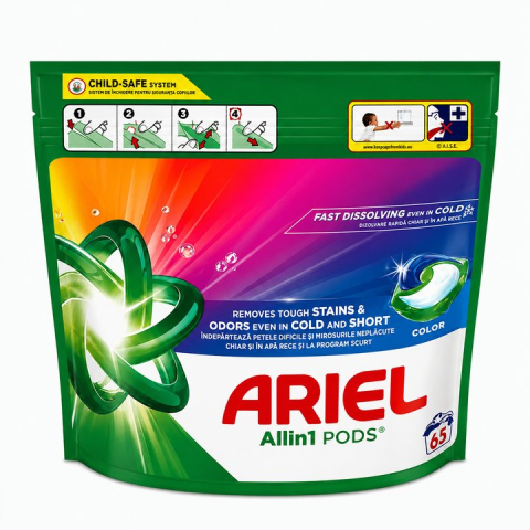 Detergenti rufe - Detergent de rufe capsule Ariel Allin1 PODS Color, 65 Spalari