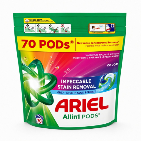 Detergenti rufe - Detergent de rufe capsule Ariel Allin1 PODS Impeccable Stain Removal, 70 Spalari