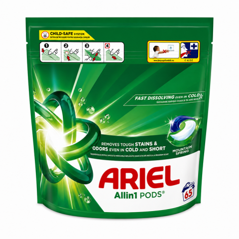 Detergenti rufe - Detergent de rufe capsule Ariel Allin1 PODS Mountain Spring, 65 Spalari