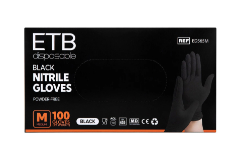 Curatenie - ETB Disposable Manusi Nitril Negre Nepudrate de Unica Folosinta Marimea M 100 buc