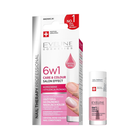 Manichiura - Eveline Nail Therapy Professional 6in1 Care & Colour Balsam Colorat pentru Unghii Crystal Rose 5 ml
