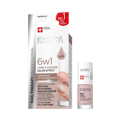 Manichiura - Eveline Nail Therapy Professional 6in1 Care & Colour Balsam Colorat pentru Unghii Latte 5 ml