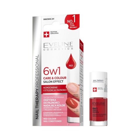 Manichiura - Eveline Nail Therapy Professional 6in1 Care & Colour Balsam Colorat pentru Unghii Red 5 ml
