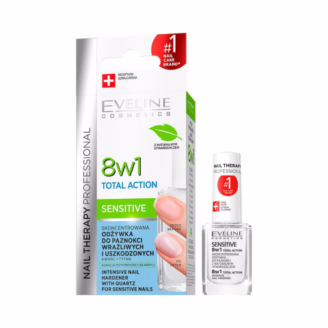 Manichiura - Eveline Nail Therapy Professional 8in1 Total Action Sensitive Balsam pentru Unghii cu Cuart 12 ml