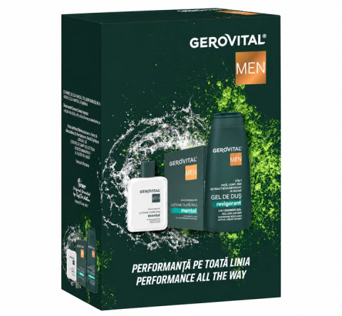 Set  cadou cosmetice - Gerovital Men Set Cadou Lotiune Dupa Ras cu Mentol, Crema de Ras si Gel de Dus 3 in 1