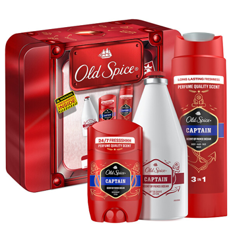 Set  cadou cosmetice - Old Spice Captain Tin Box Set Cadou Gel de Dus 250 ml, Deodorant Stick 50 ml si After Shave 100 ml