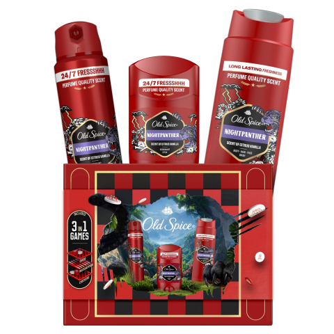 Set  cadou cosmetice - Old Spice Night Panther Set Cadou Deodorant Spray, Deodorant Stick si Gel de Dus 3 in 1