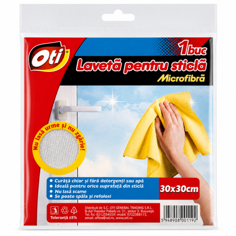 Lavete - OTI Laveta pentru Sticla din Microfibra 30x30 cm 1 buc