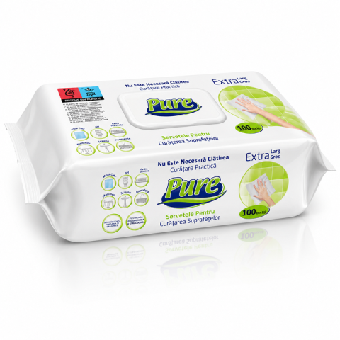 Curatenie - Pure Servetele Umede pentru Curatarea Suprafetelor Extra Larg si Gros 100 buc