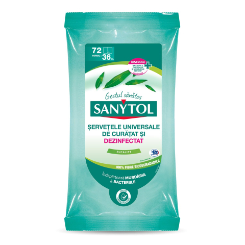 Curatenie - Sanytol Servetele Universale de Curatat si Dezinfectat Eucalipt 72 buc