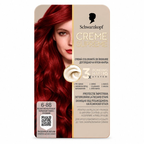 Vopsea de par - Schwarzkopf Creme Supreme 6-88 Vopsea de Par Permanenta cu 3x Bonding HaptIQ Blond Inchis Roscat