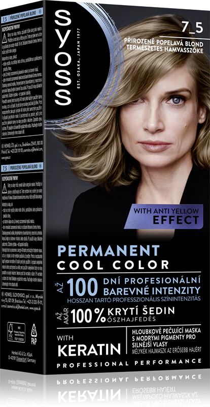 Vopsea de par - Syoss Permanent Cool Color 7_5 Vopsea de Par Permanenta cu Keratina Blond Natural Cenusiu