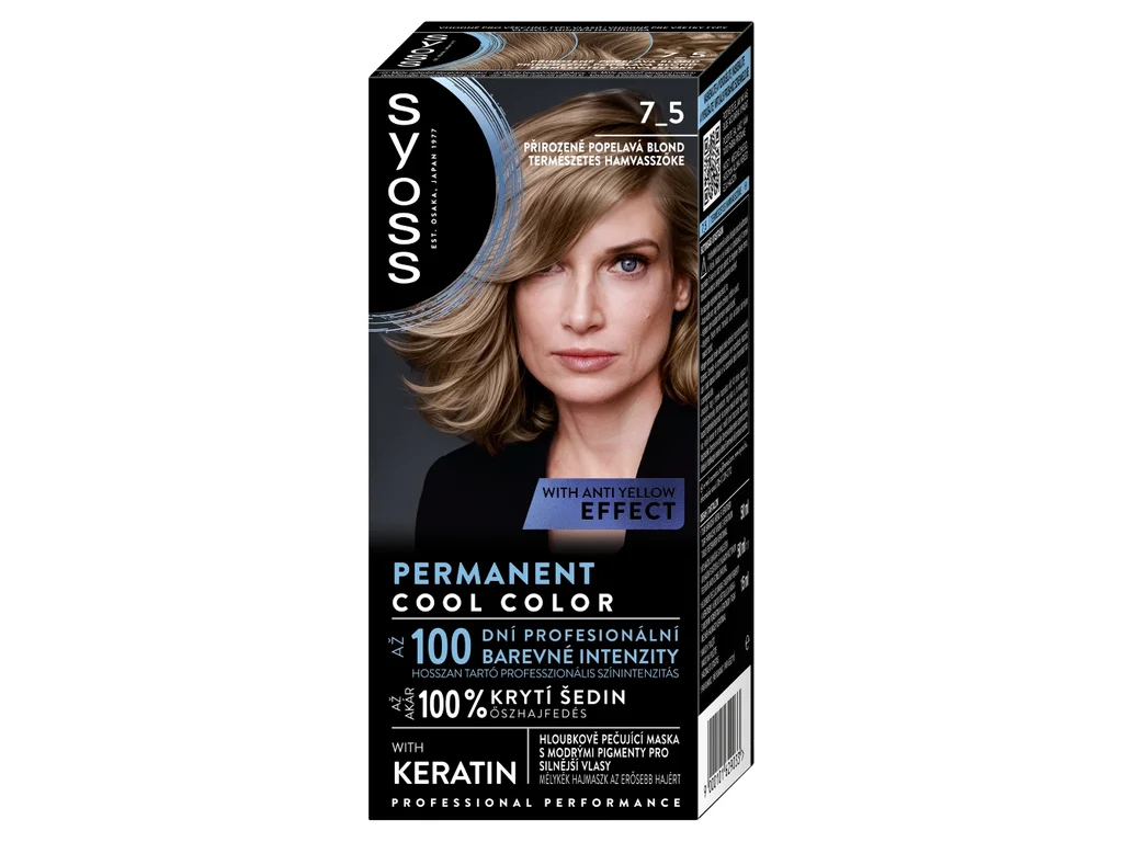 Syoss Permanent Cool Color 7_5 Vopsea de Par Permanenta cu Keratina Blond Natural Cenusiu [1]