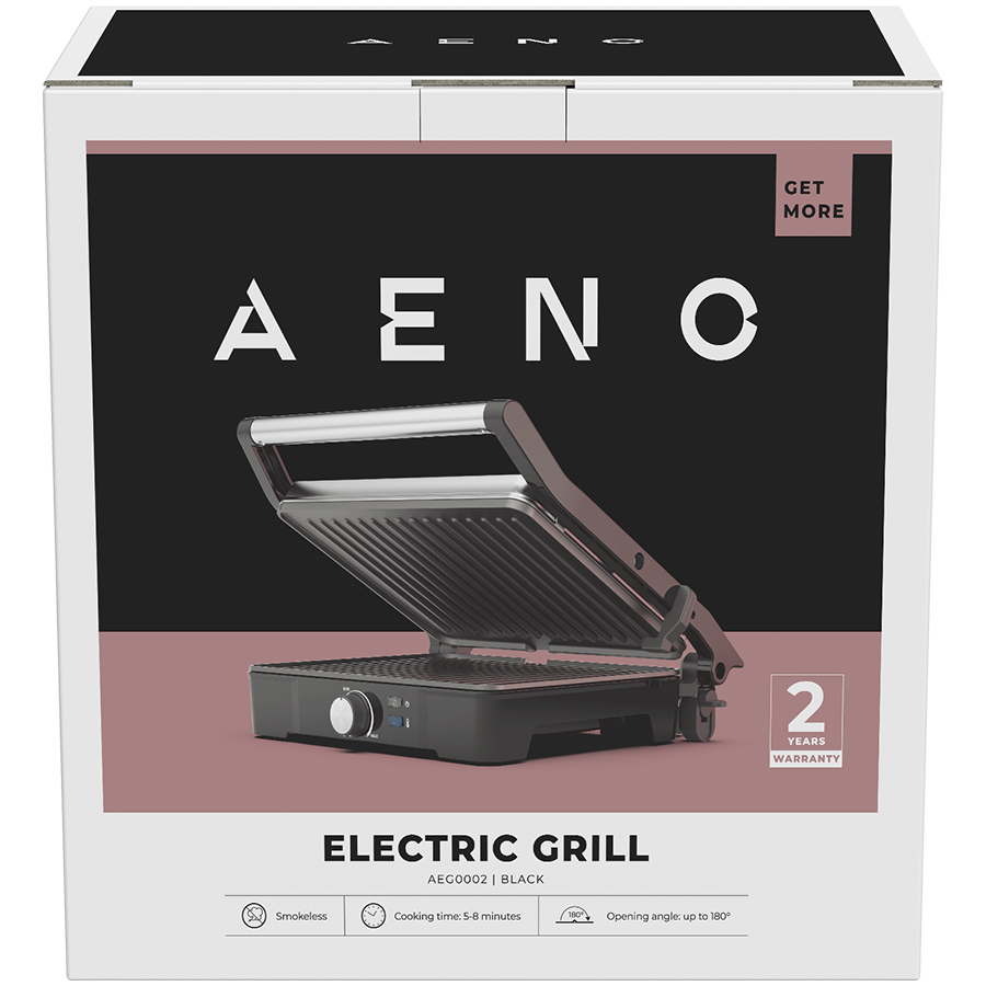 AENO Electric Grill EG2: 2000W, Temperature regulation, Max opening angle -180°, Plate size 290*234mm [5]