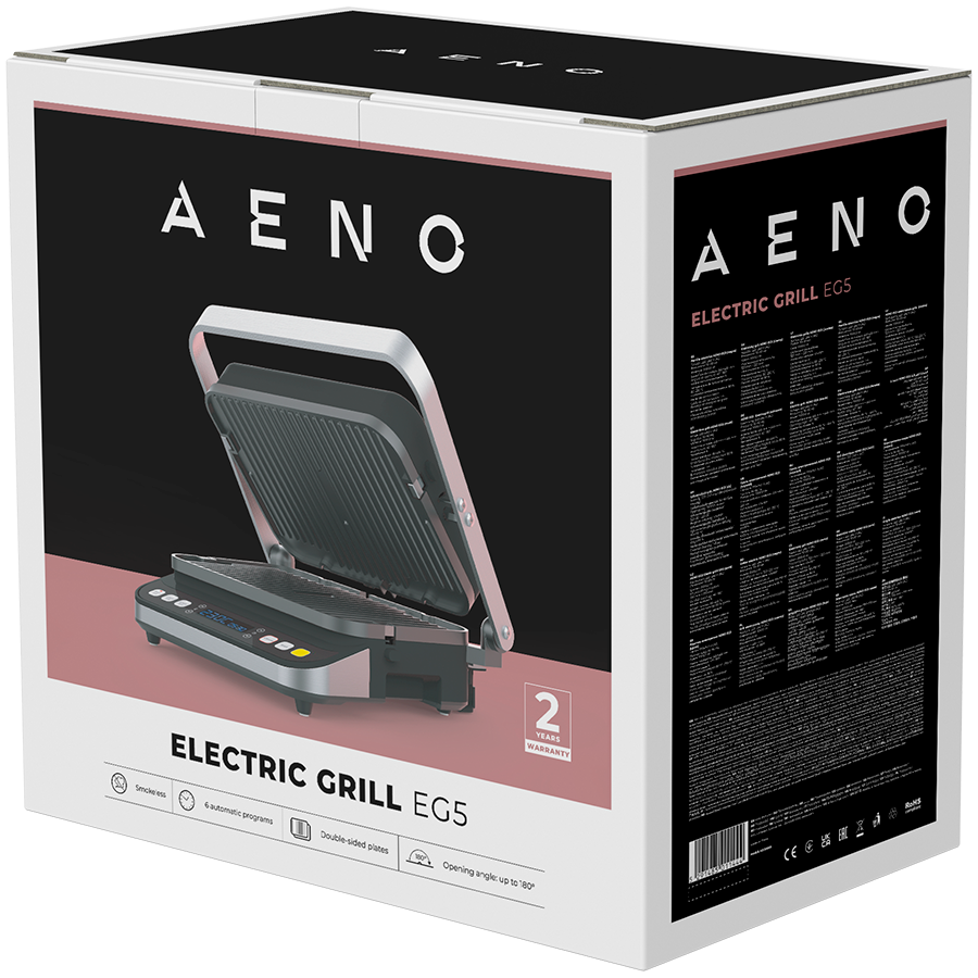 Grătar electric AENO EG5: 2000W, 2 moduri de încălzire - Grătar inferior, Ambele grătare, 6 programe presetate, Dezghețare, Unghi maxim de deschidere -180°, Reglare temperatură, Temporizator, Plăci de [10]