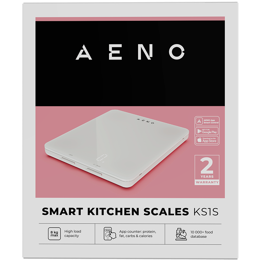 AENO Kitchen Scale KS1S Smart, Max load - 8 kg, Bluetooth, 10,000+ products & meals, 25 indicators analysis, Coffee mode, 6 unit conversion: kg, g, lb, fl, oz, ml, Material - glass [5]