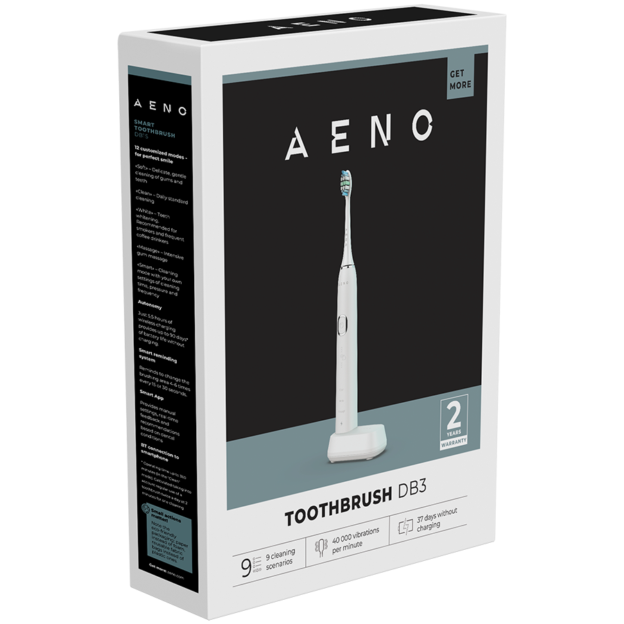 AENO Sonic Electric Toothbrush, DB3: White, 9 scenarios, with 3D touch, wireless charging, 46000rpm, 40 days without charging, IPX7 [8]