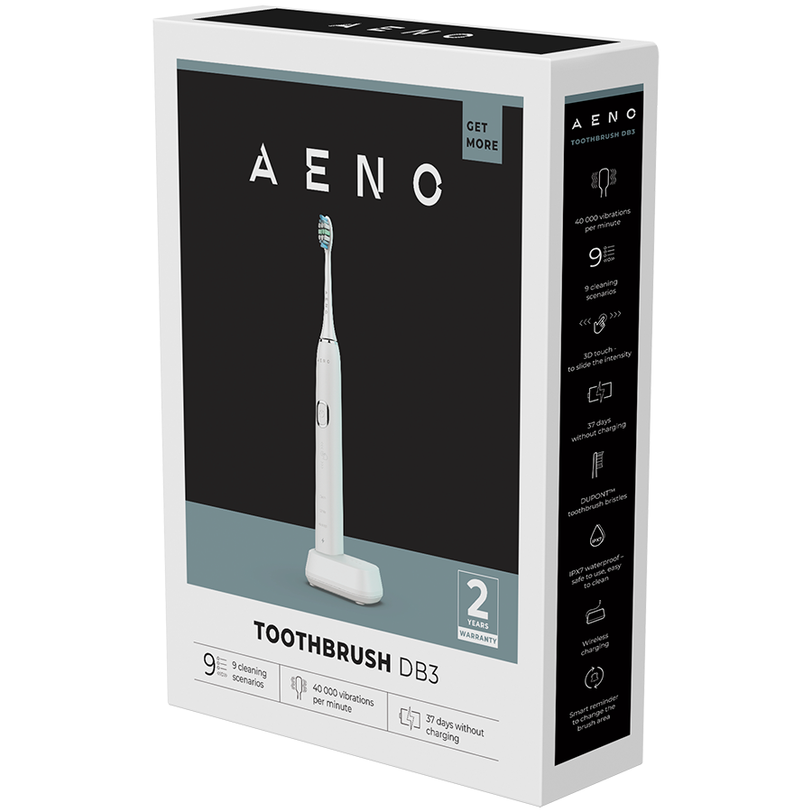 AENO Sonic Electric Toothbrush, DB3: White, 9 scenarios, with 3D touch, wireless charging, 46000rpm, 40 days without charging, IPX7 [7]