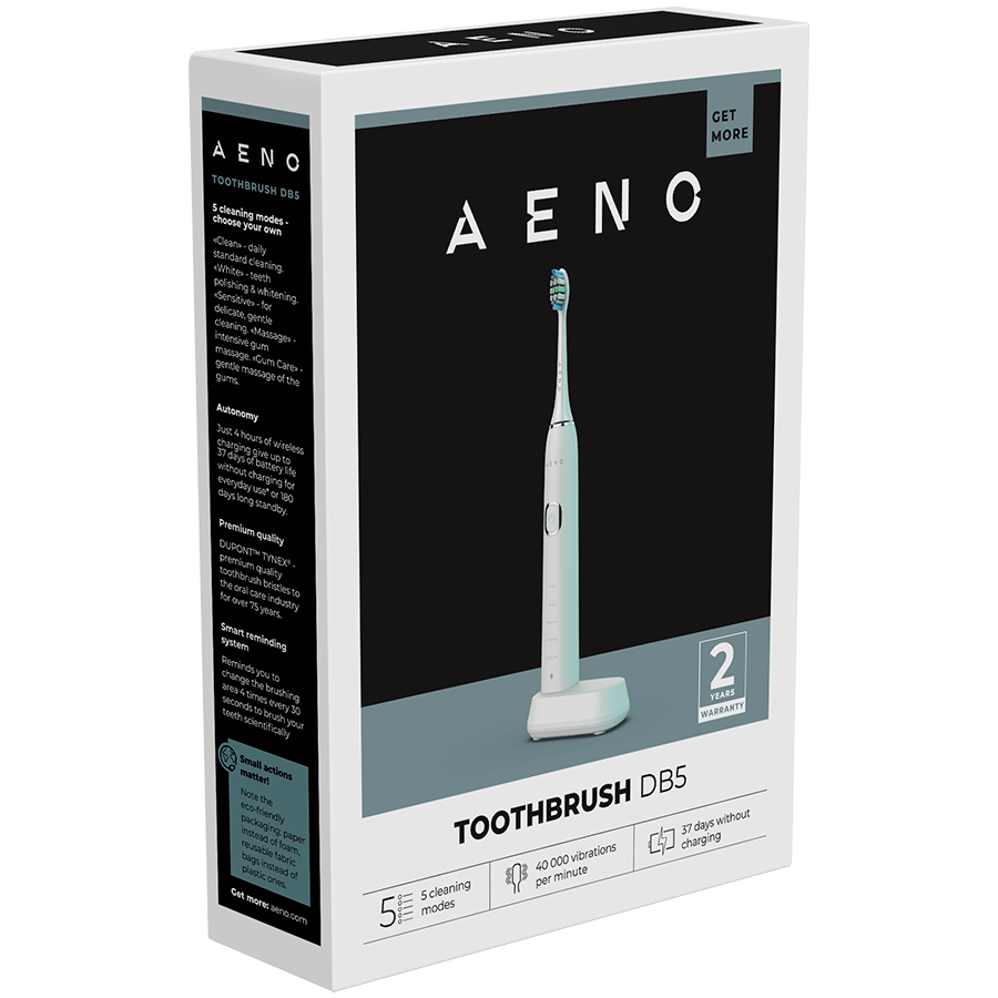 AENO Sonic Electric Toothbrush DB5: White, 5 modes, wireless charging, 46000rpm, 40 days without charging, IPX7 [8]