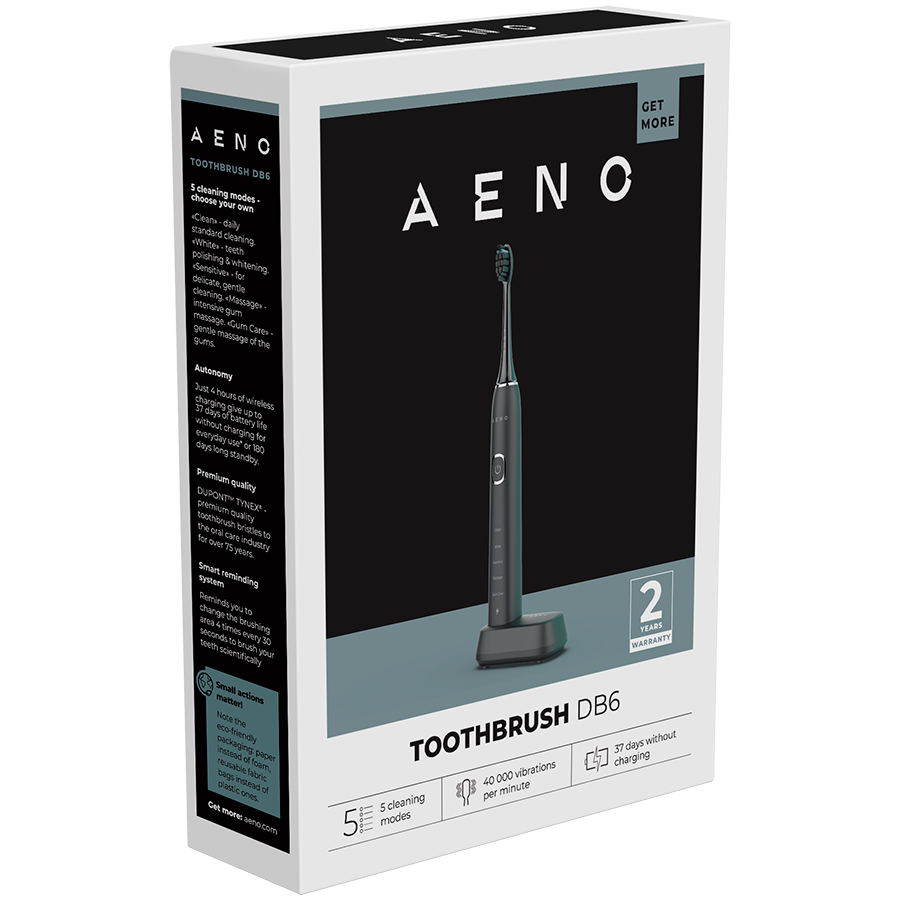 AENO Sonic Electric Toothbrush DB6: Black, 5 modes, wireless charging, 46000rpm, 40 days without charging, IPX7 [8]