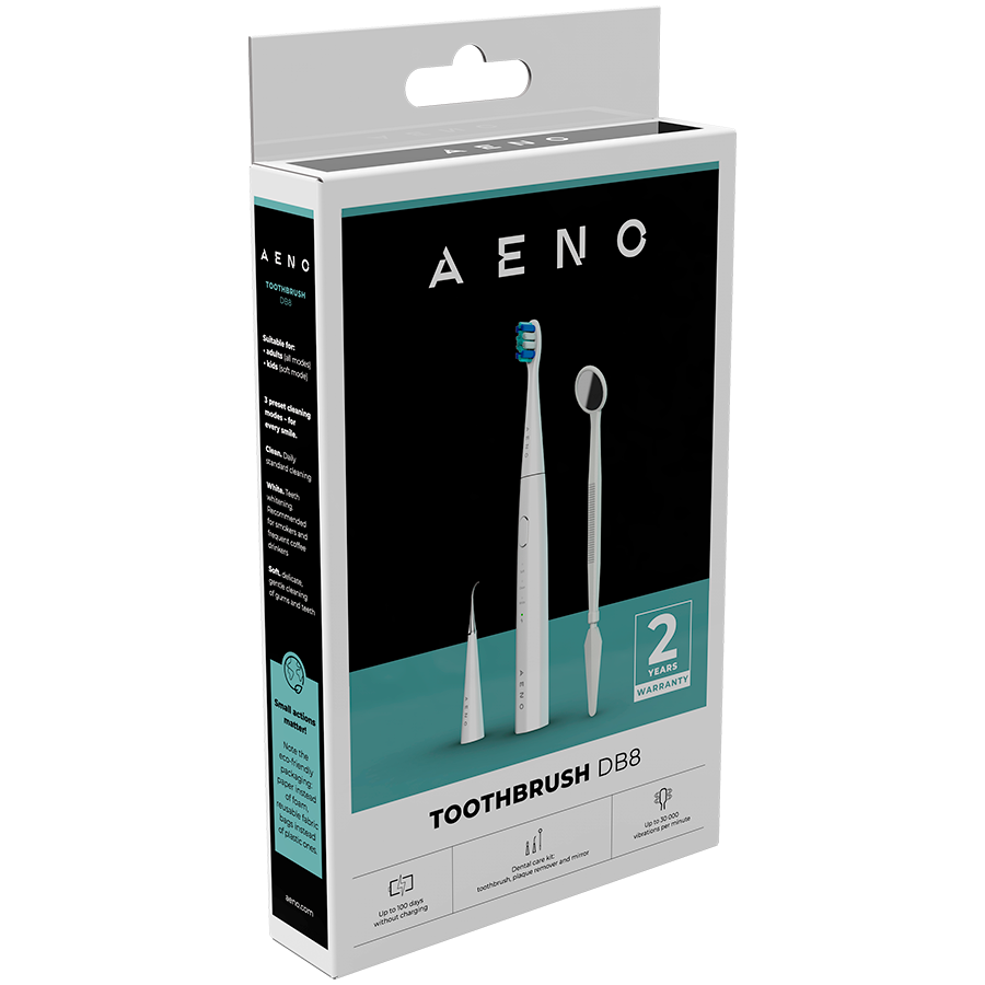 AENO Sonic Electric toothbrush, DB8: White, 3modes, 3 brush heads + 1 cleaning tool, 1 mirror, 30000rpm, 100 days without charging, IPX7 [4]