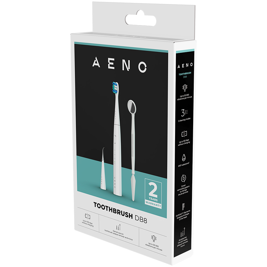 AENO Sonic Electric toothbrush, DB8: White, 3modes, 3 brush heads + 1 cleaning tool, 1 mirror, 30000rpm, 100 days without charging, IPX7 [3]