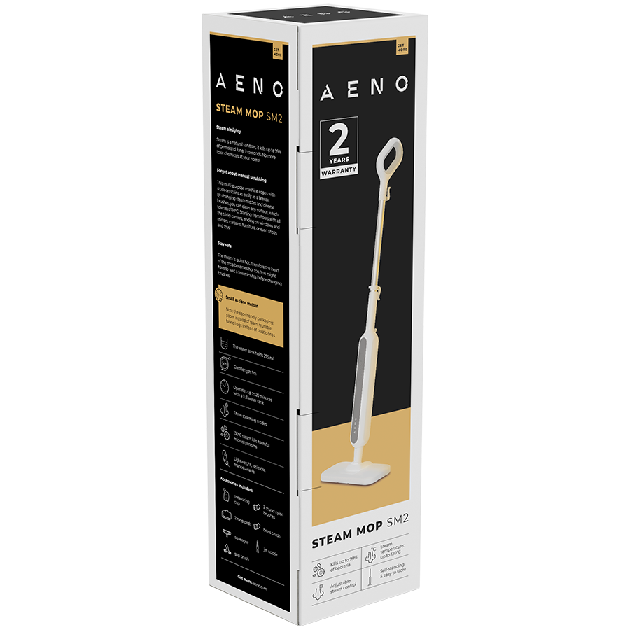 AENO Steam Mop SM2: 1200W, 130°C, IPX4, Tank Volume 275mL, 3 steam modes, self-standing [15]