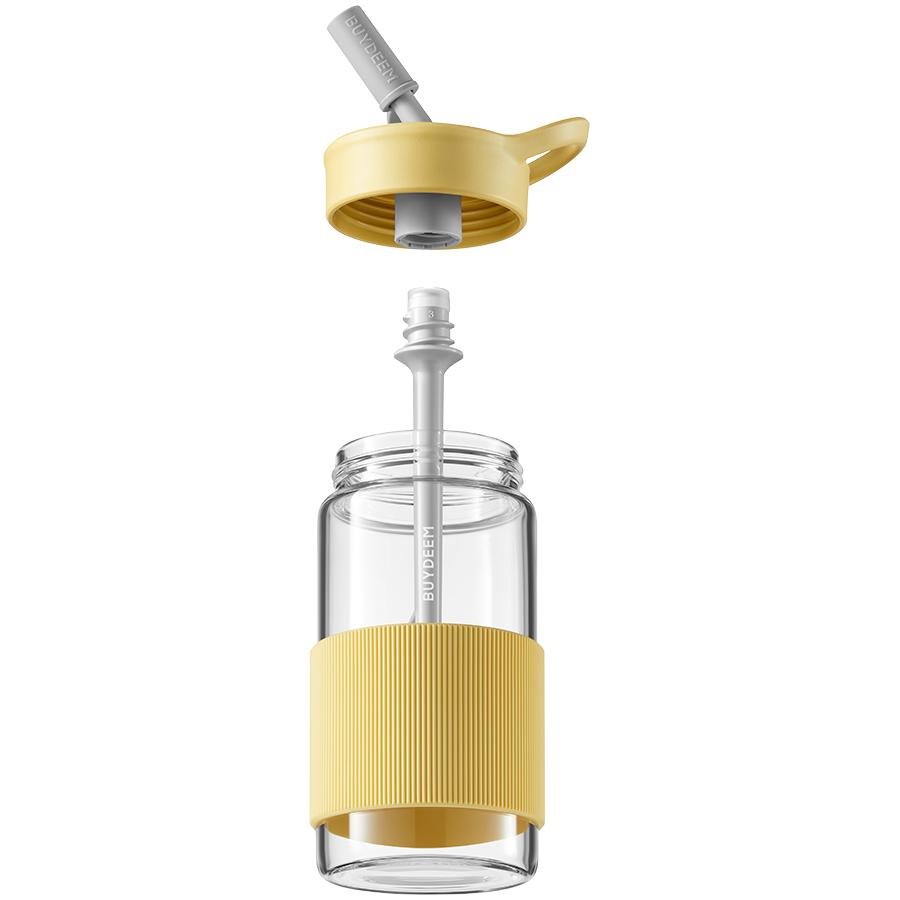 BUYDEEM Portable Glass Straw Bottle 500 ml, model CD1017, color Mellow Yellow [2]