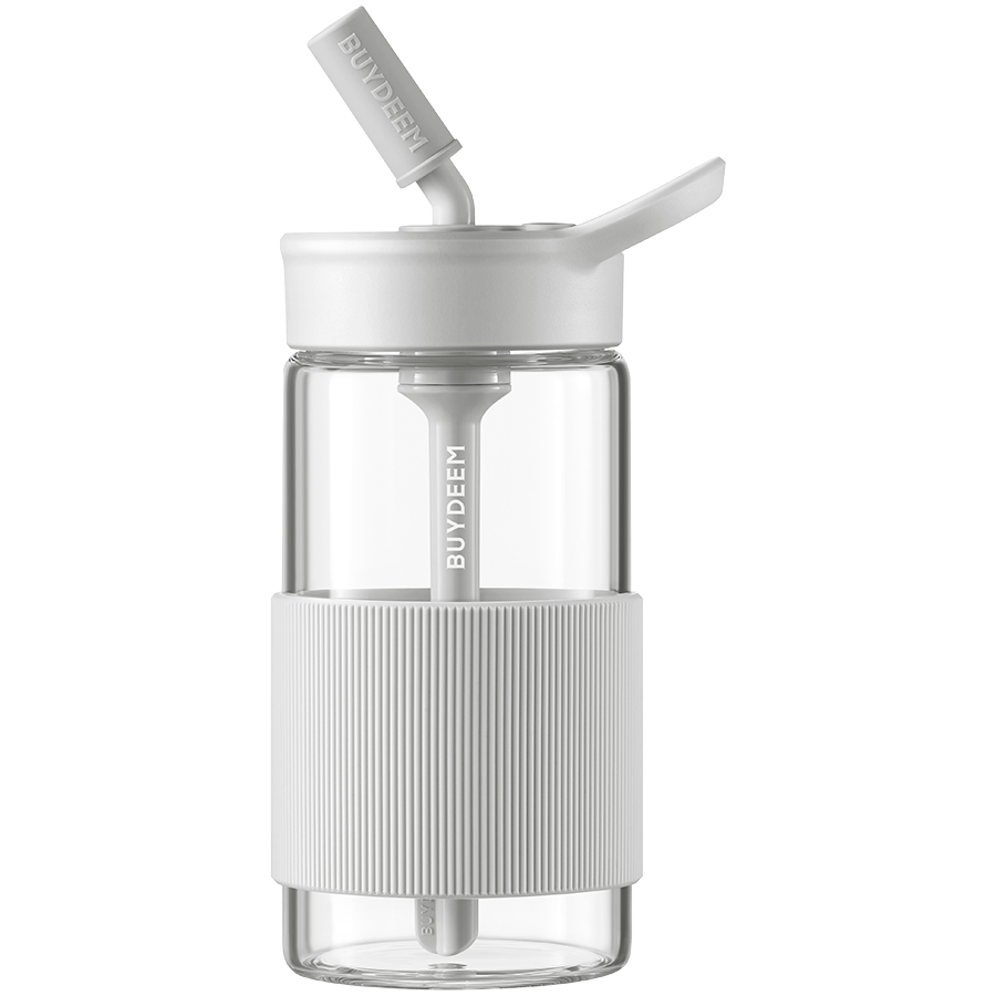 BUYDEEM Portable Glass Straw Bottle 500 ml, model CD1017, color Oats White [1]