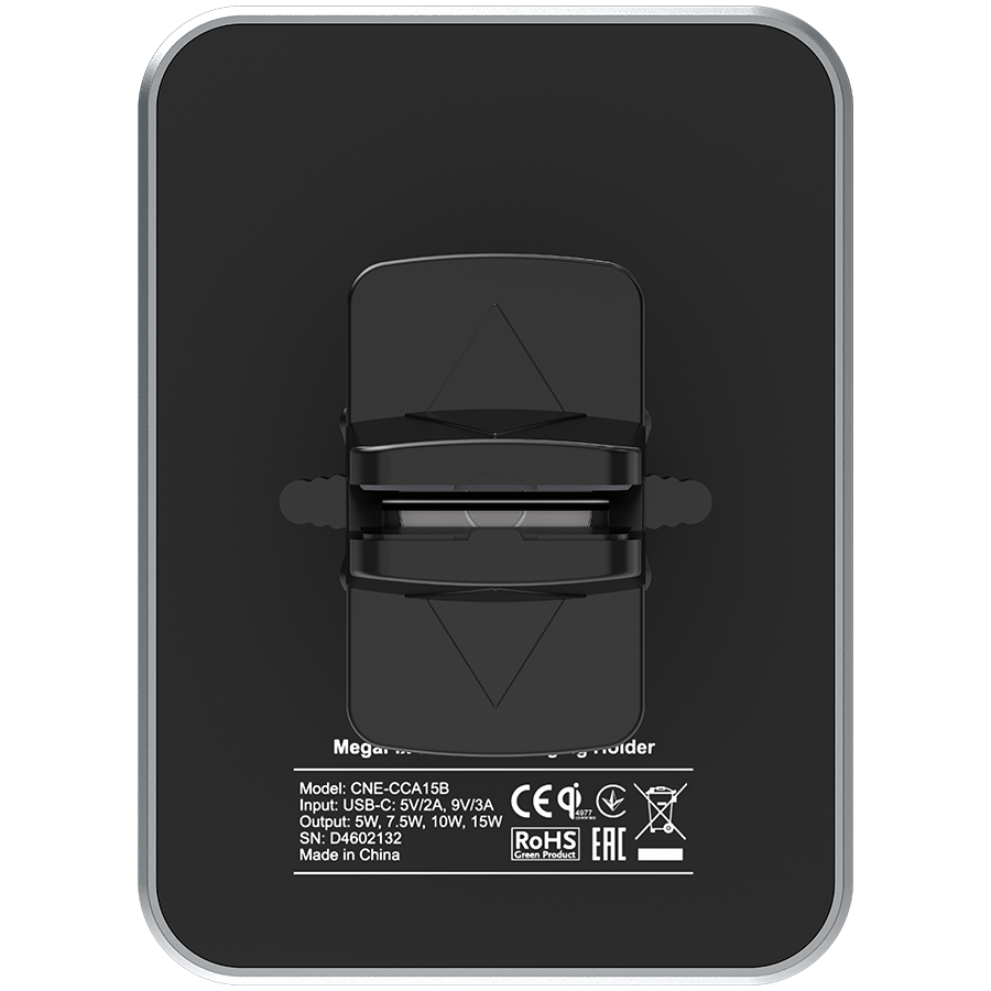 CANYON CH-15, Car holder and wireless charger MegaFix, C-15, 15W, Input: USB-C: 5V/2A, 9V/3A; Output: 5W, 7.5W, 10W, 15W;89*65*12mm,0.195kg,black [4]
