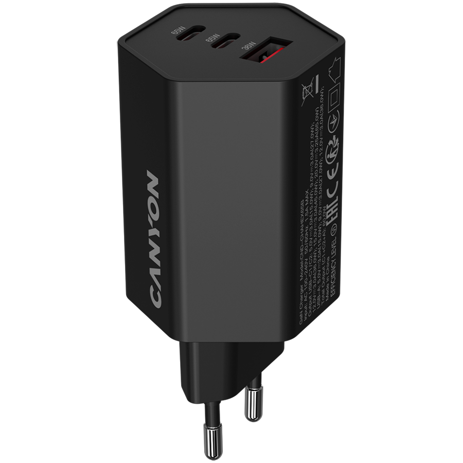 CANYON charger HEXAGON 65 GaN 65W 2xPD 1xQC EU Black [1]