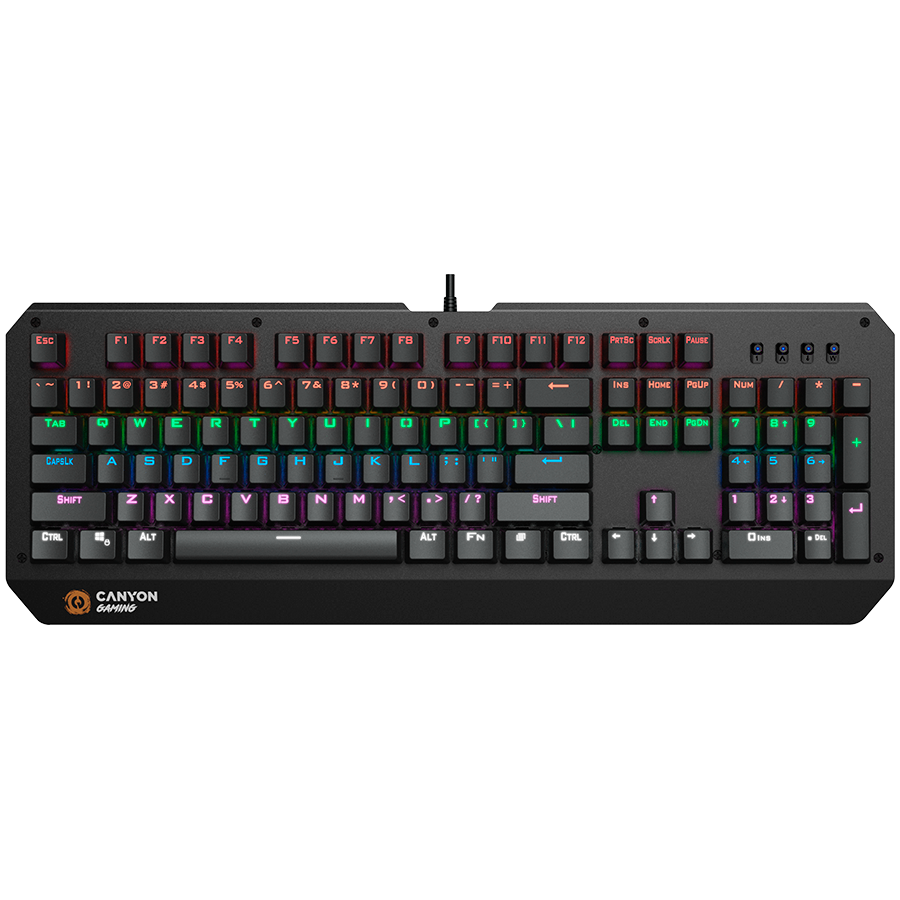 CANYON Hazard GK-6, Wired multimedia gaming keyboard with lighting effect, 108pcs rainbow LED, Numbers 104keys, EN double injection layout, cable length 1.8M, 450.5*163.7*42mm, 0.90kg, color black [1]