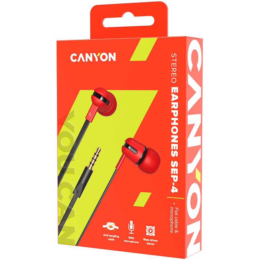 CANYON headphones SEP-4 Mic Flat 1.2m Red [2]