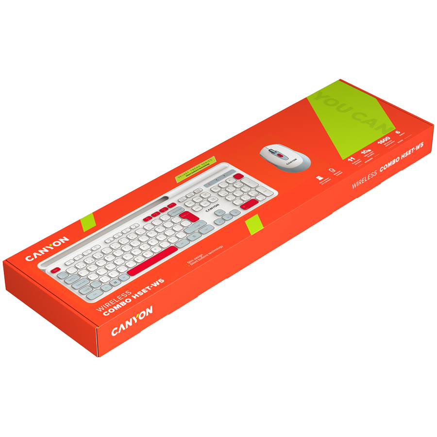 CANYON HSET-W5 EN Keyboard+Mouse AAA+AA Wireless White [7]