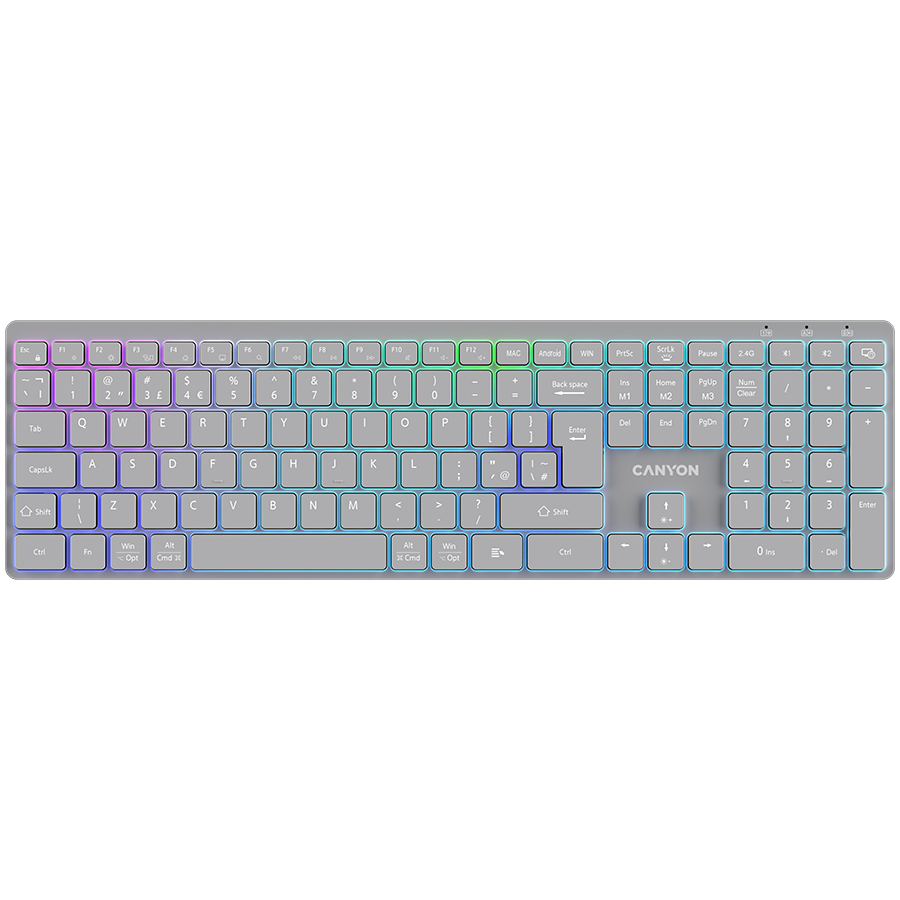 CANYON keyboard HKB-W11 UK/US RGB Dual Mode Wireless Grey [1]