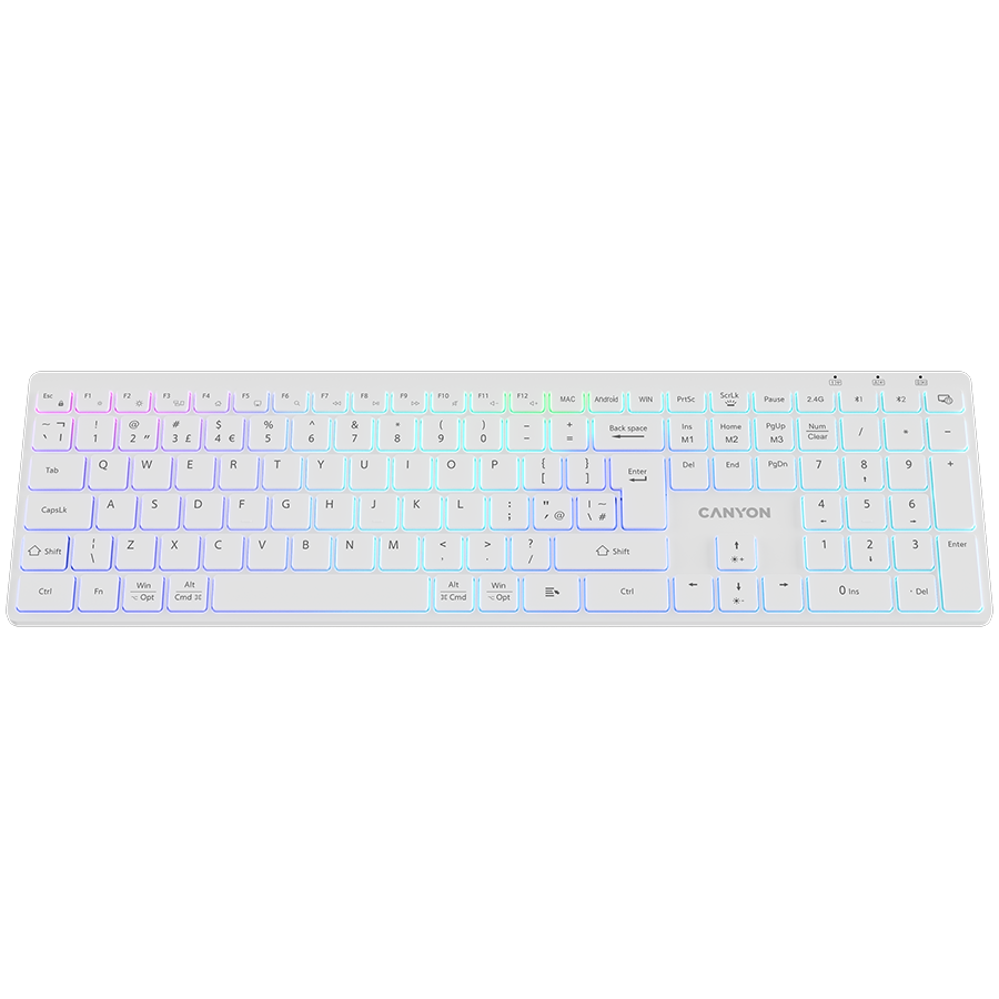 CANYON keyboard HKB-W11 UK/US RGB Dual Mode Wireless White [2]