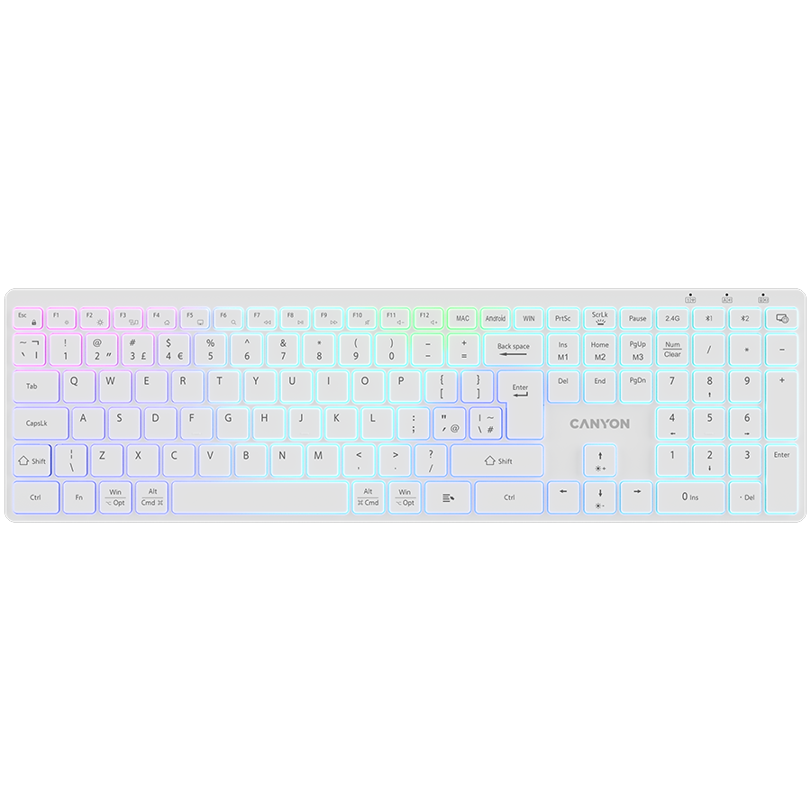 CANYON keyboard HKB-W11 UK/US RGB Dual Mode Wireless White [1]