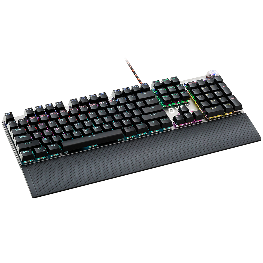 CANYON Nightfall GK-7, Wired Gaming Keyboard,Black 104 mechanical switches,60 million times key life, 22 types of lights,Removable magnetic wrist rest,4 Multifunctional control knob,Trigger actuation  [2]