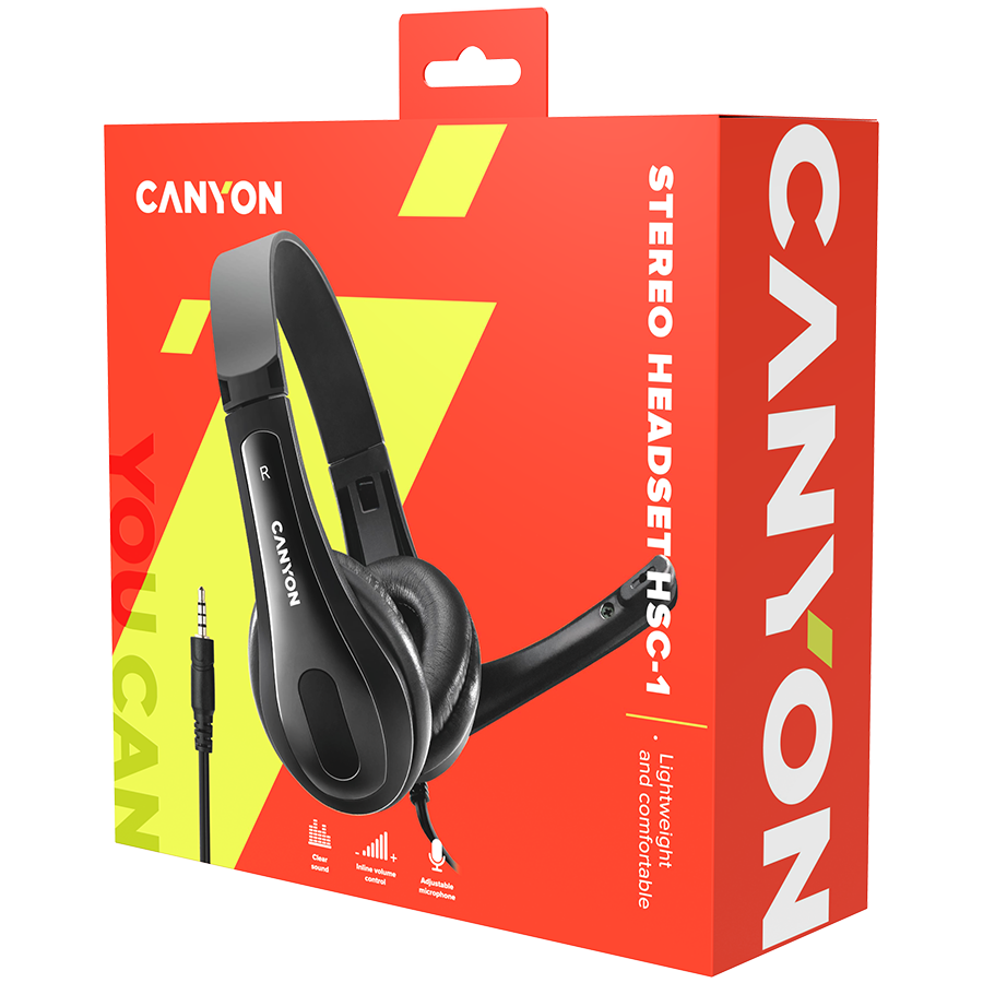 CANYON PC headset HSC-1 PC Mic Flat 2m Black [6]
