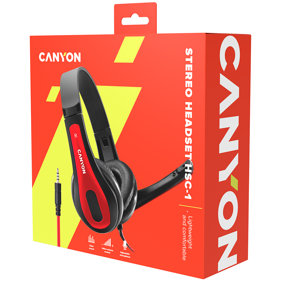 CANYON PC headset HSC-1 PC Mic Flat 2m Black Red [6]