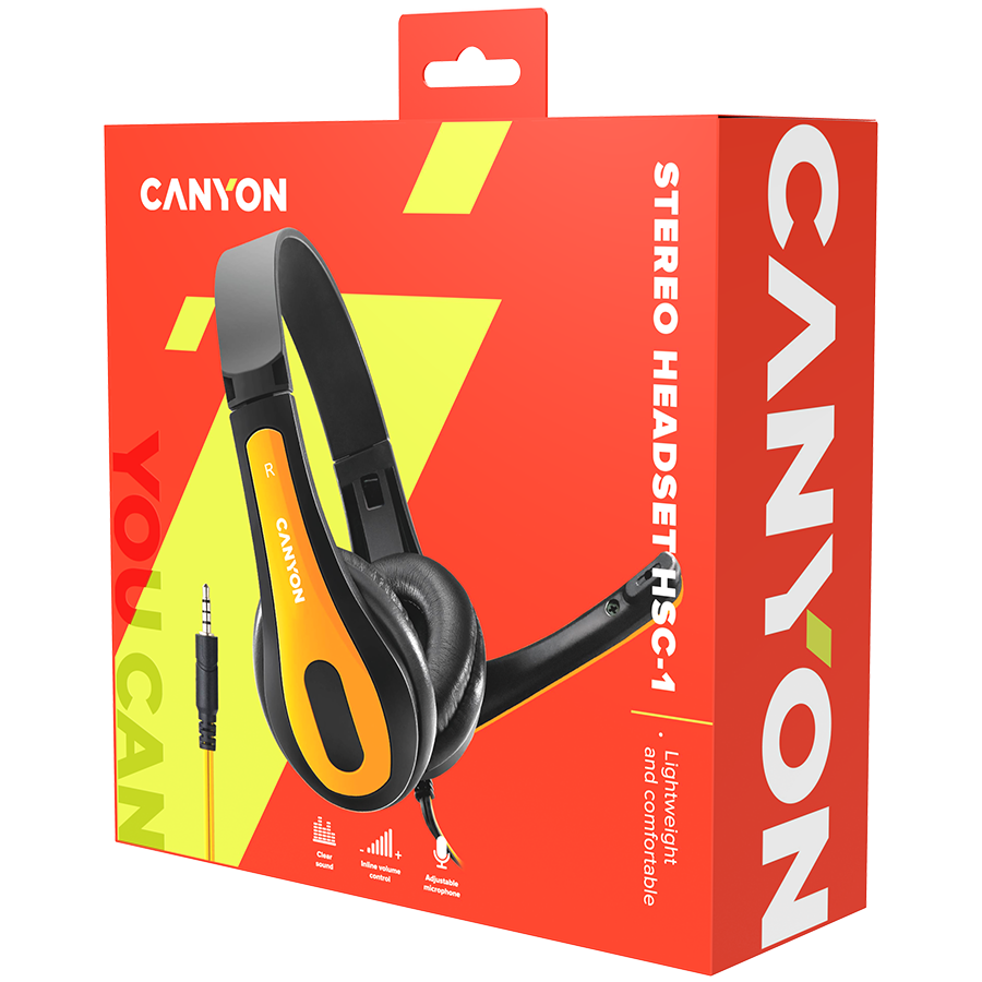 CANYON PC headset HSC-1 PC Mic Flat 2m Black Yellow [6]