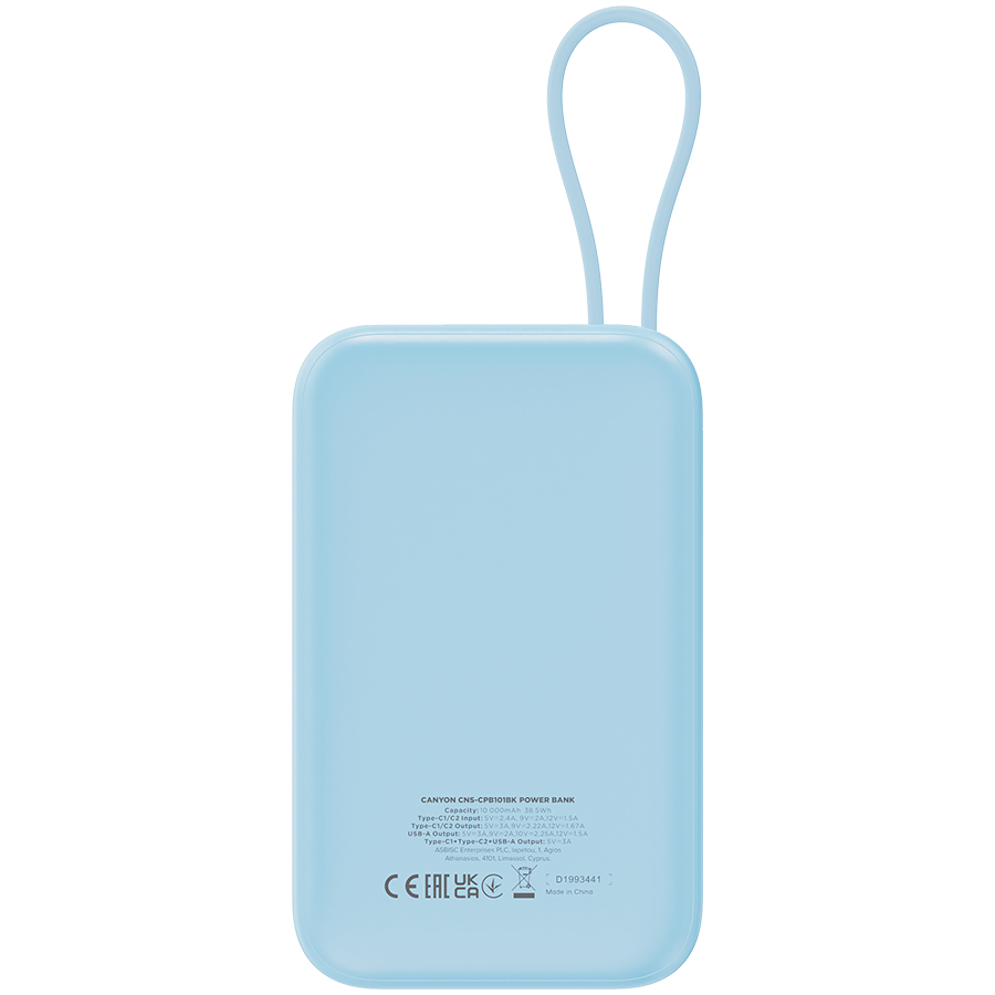 CANYON power bank OnPower 101 built-in cable 10000 mAh PD22.5W Blue [4]