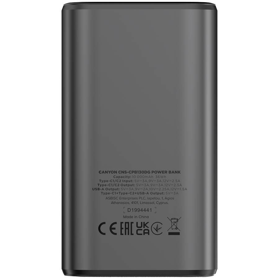 CANYON power bank OnPower 130 TFT 10000 mAh PD30W Dark Grey [3]