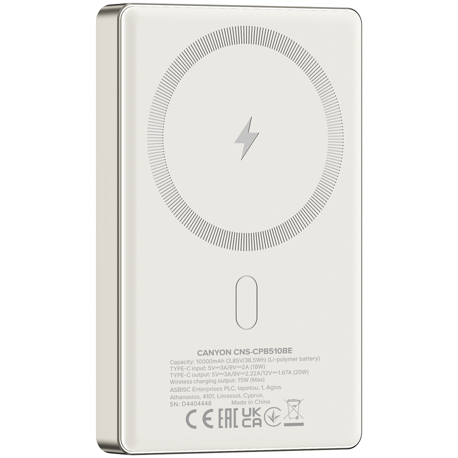 CANYON power bank OnPower 510 slim Magnetic 10000 mAh PD20W Beige [4]