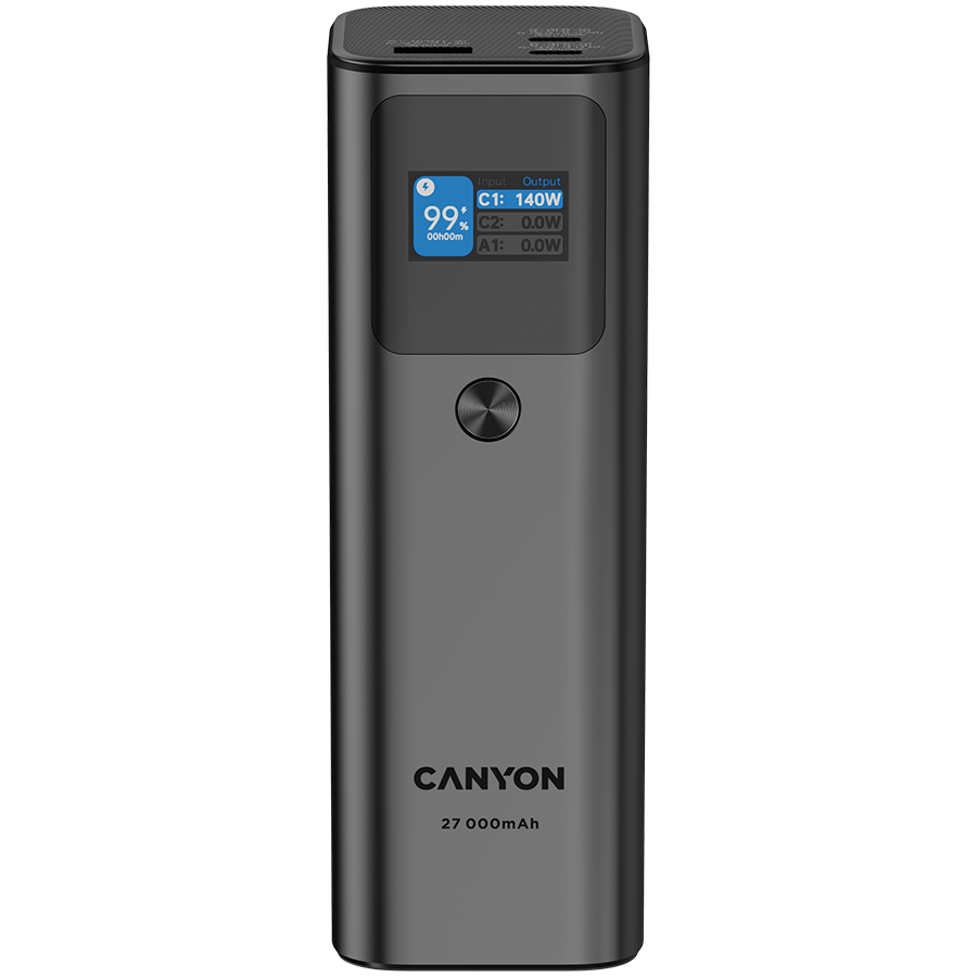 CANYON power bank PB-2010 TFT 27000 mAh 97.2Wh PD140W QC 3.0 Dark Grey [1]