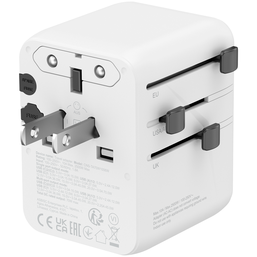 CANYON Travel Adapter OnTour 70 EU/UK/US/AUS 70W White [5]