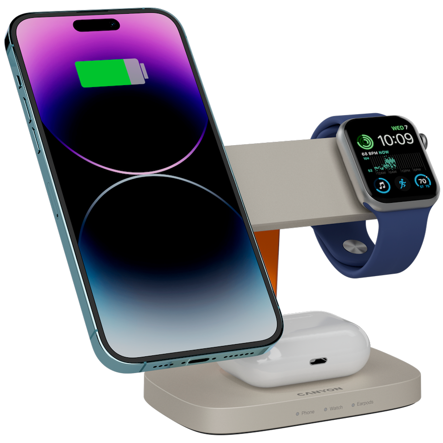 CANYON Wireless Charging Station Hexagon 310 3in1 LightGrey/Orange [7]