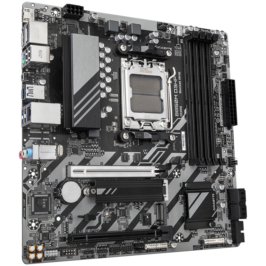 GIGABYTE Mainboard Desktop B850M D3HP (AM5, 4xDDR5, 2xDP, 1xHDMI, GLAN, 1x PCIe x16 5.0, 1xPCIe x16 supporting PCIe 3.0 x4, 2xM.2, 4xSATA3) mATX [2]